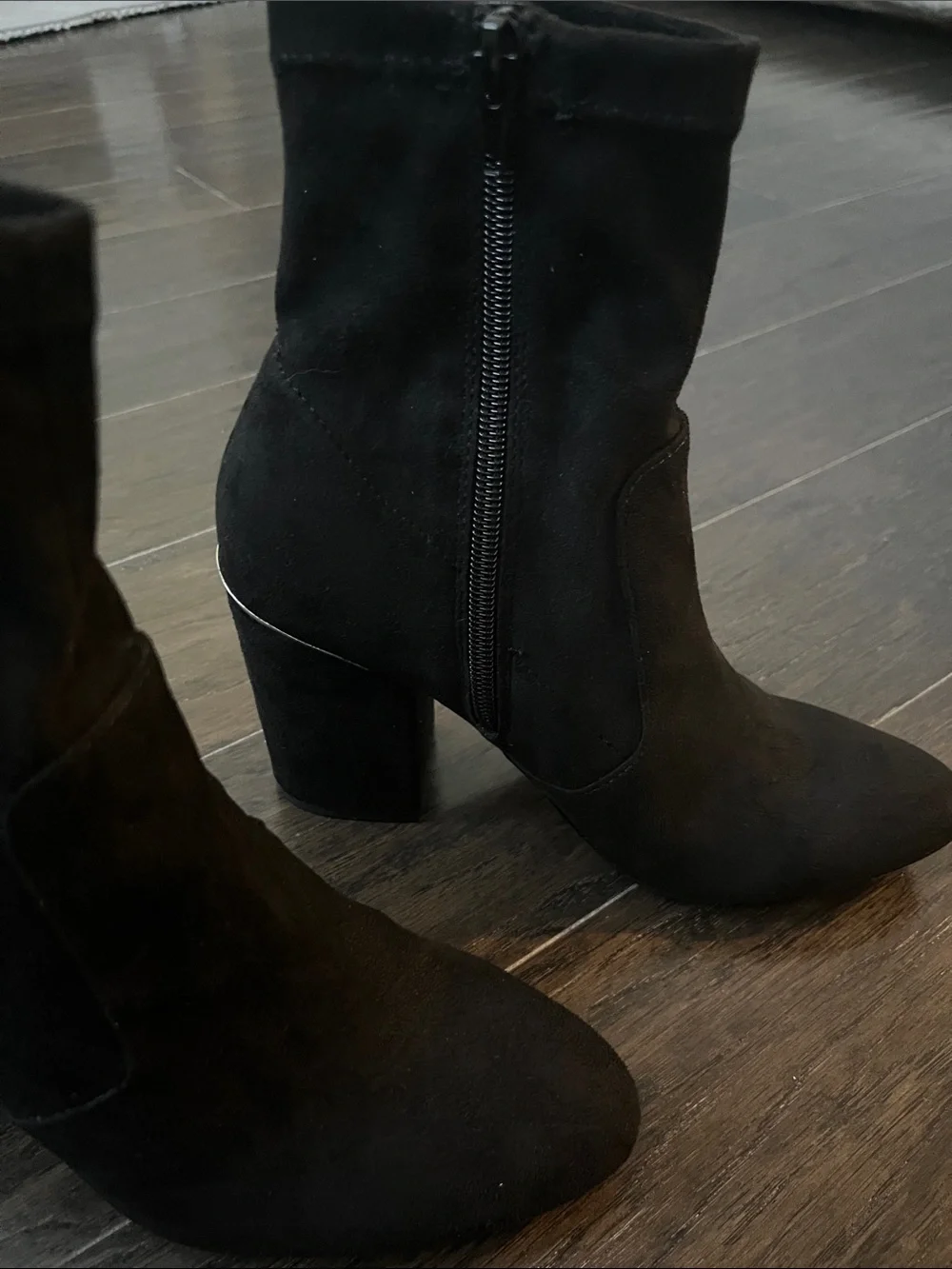Steve Madden Black Suede Block Heel Ankle Booties with Side Zip
